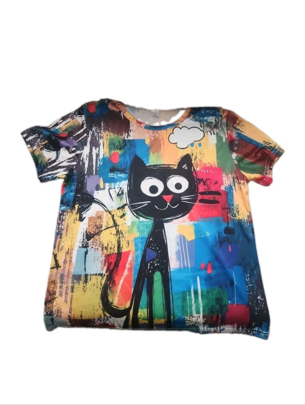 L XL 13 14 16 Youth Kids Cat Art Paint Tshirt Print Top Kitty Blouse Girls